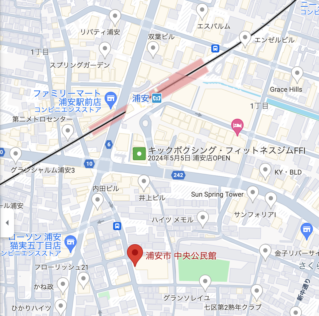 浦安市中央公民館視聴覚室への地図