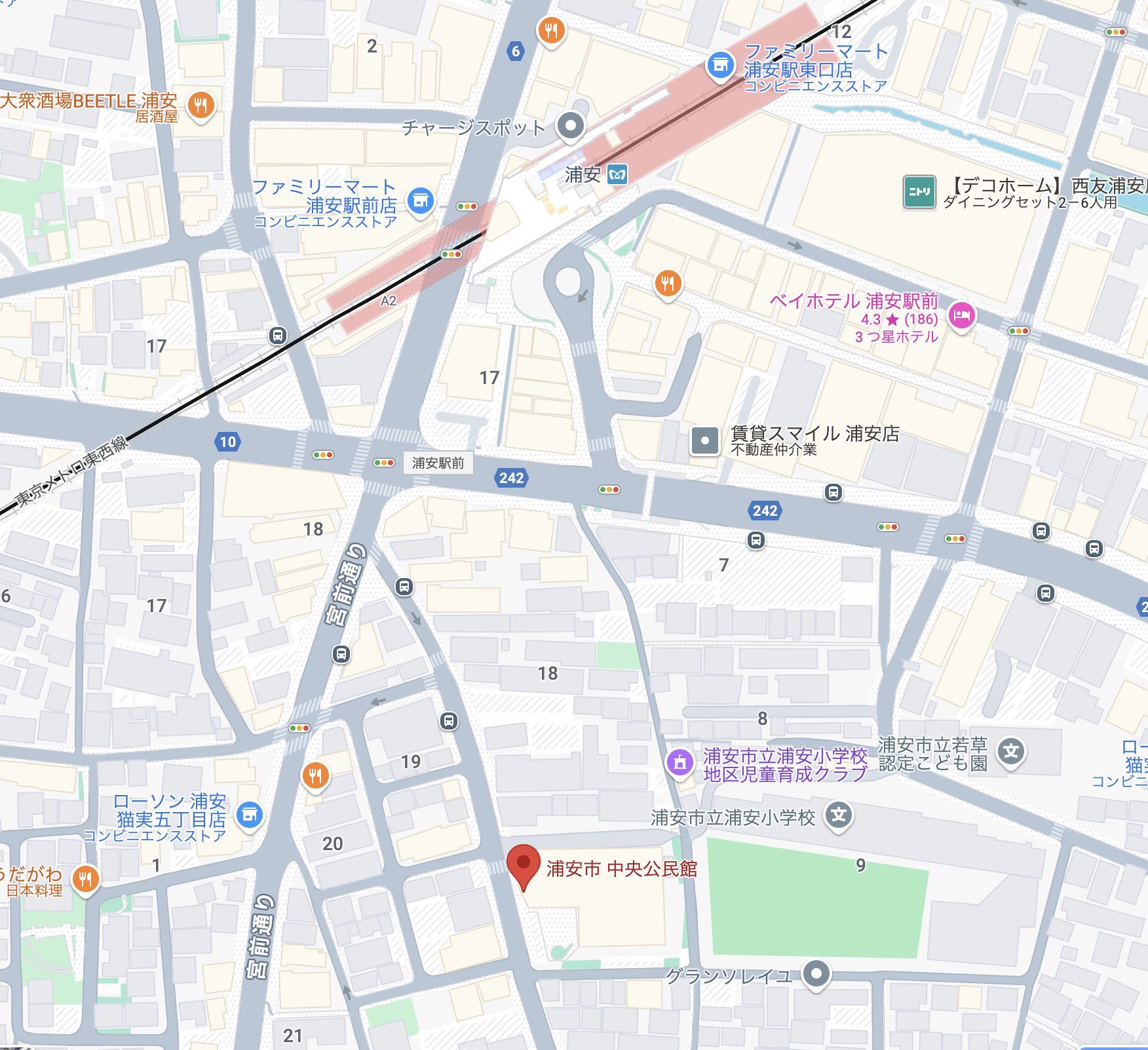 浦安市中央公民館　第３会議室への地図